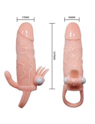 BRAVE MAN PENIS COVER WITH CLIT AND ANAL STIMULATION FLESH 16.5 CM