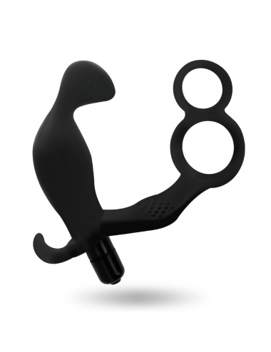 ADDICTED TOYS ANAL PLUG WITH DOUBLE PENIS RING AND TESTICLES BLACK