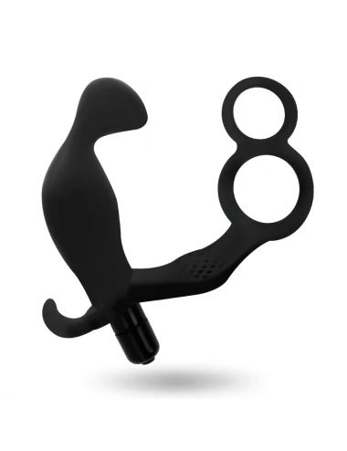 ADDICTED TOYS ANAL PLUG WITH DOUBLE PENIS RING AND TESTICLES BLACK