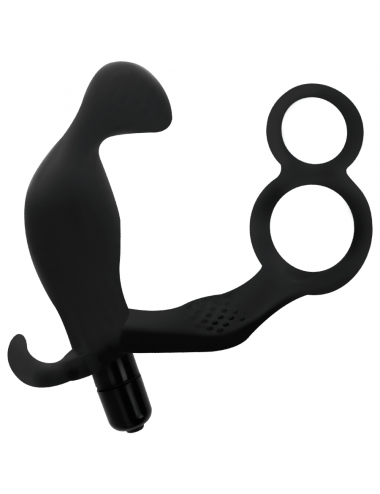 ADDICTED TOYS ANAL PLUG WITH DOUBLE PENIS RING AND TESTICLES BLACK