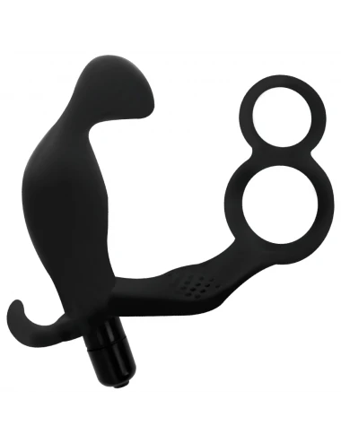 ADDICTED TOYS ANAL PLUG WITH DOUBLE PENIS RING AND TESTICLES BLACK