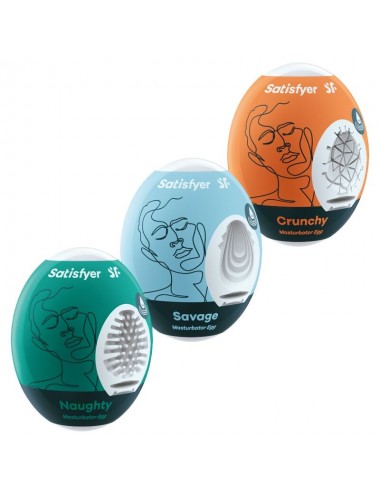 SATISFYER 3 MASTURBATOR EGGS - NAUGHTY, SAVAGE & CRUNCHY