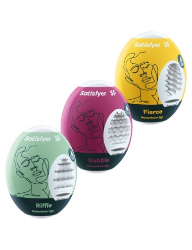 SATISFYER 3 MASTURBATOR EGGS - RIFFLE, BUBBLE & FIERCE