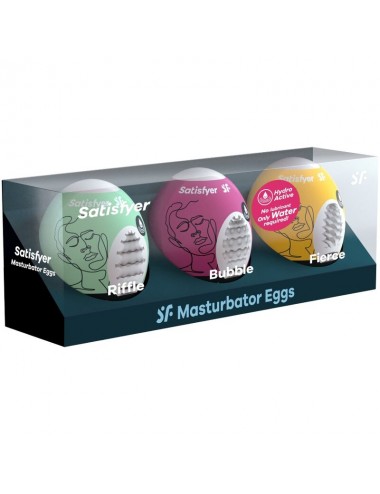SATISFYER 3 MASTURBATOR EGGS - RIFFLE, BUBBLE & FIERCE