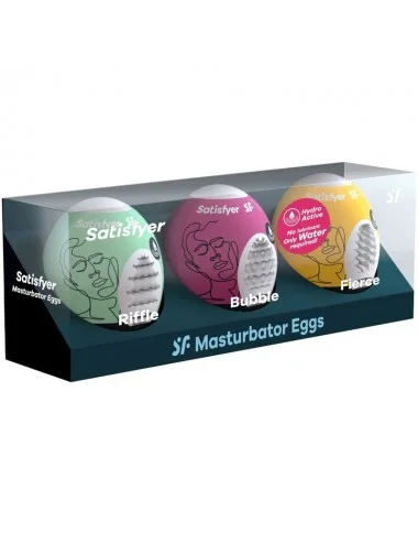 SATISFYER 3 MASTURBATOR EGGS - RIFFLE, BUBBLE & FIERCE