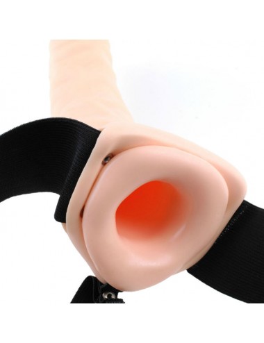 FETISH FANTASY 19 CM VIBRATING HOLLOW STRAP-ON BROWN