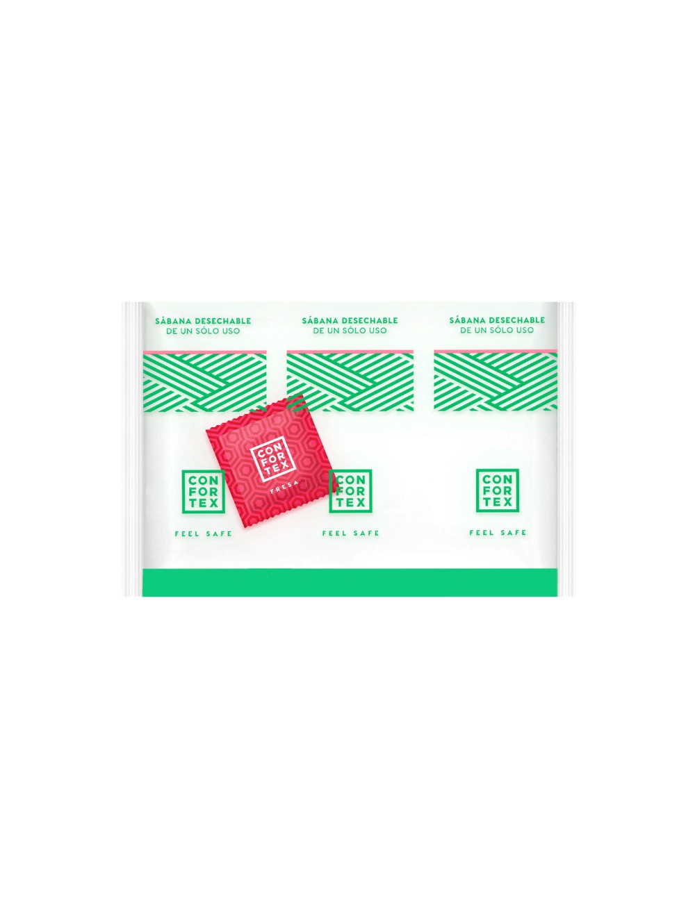 CONFORTEX DISPOSABLE HYGIENIC SHEETS, INDIVIDUAL BAG + CONFORTEX STRAWBERRY CONDOM CONFORTEX DISPOSABLE HYGIENIC SHEETS, INDIVIDUAL BAG + CONFORTEX STRAWBERRY CONDOM