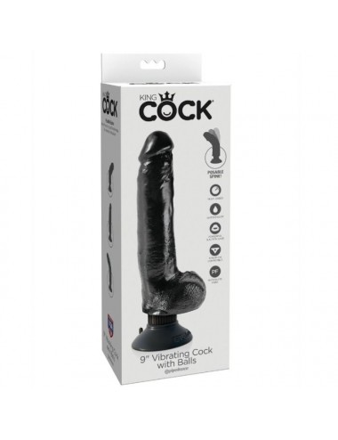 KING COCK 23 CM VIBRATING COCK WITH BALLS BLACK