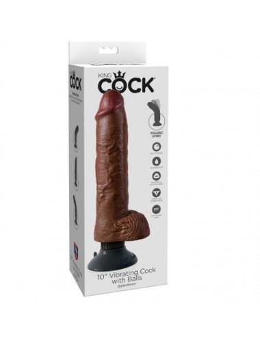 KING COCK 25.5 CM VIBRATING COCK WITH BALLS BROWN