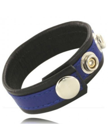 LEATHER BODY COCK AND BALL STRAP WITH SNAPS - BLACK AND BLUE