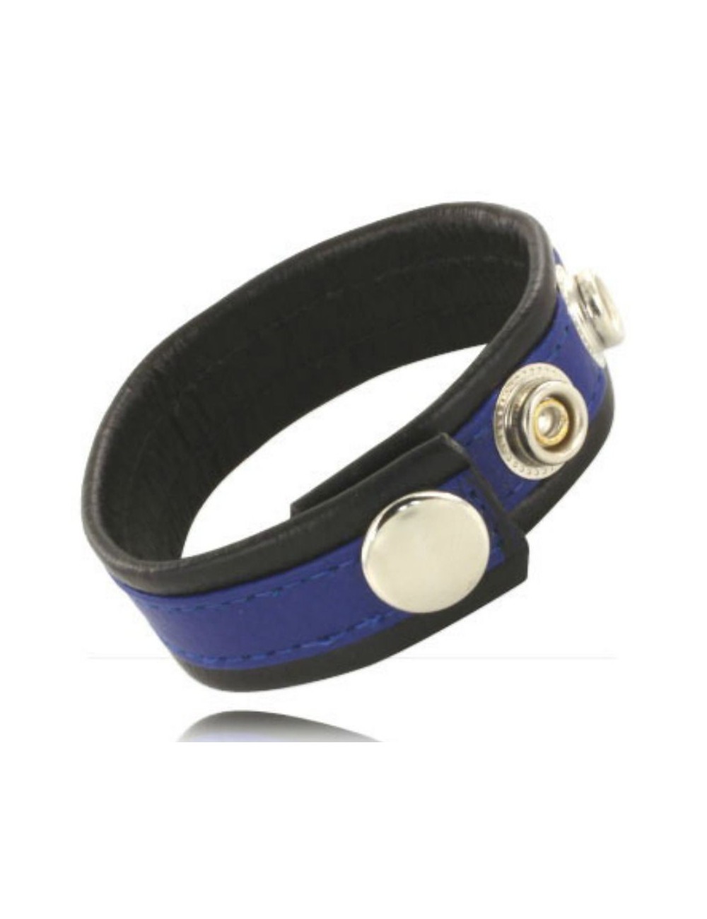 LEATHER BODY COCK AND BALL STRAP WITH SNAPS - BLACK AND BLUE LEATHER BODY COCK AND BALL STRAP WITH SNAPS - BLACK AND BLUE