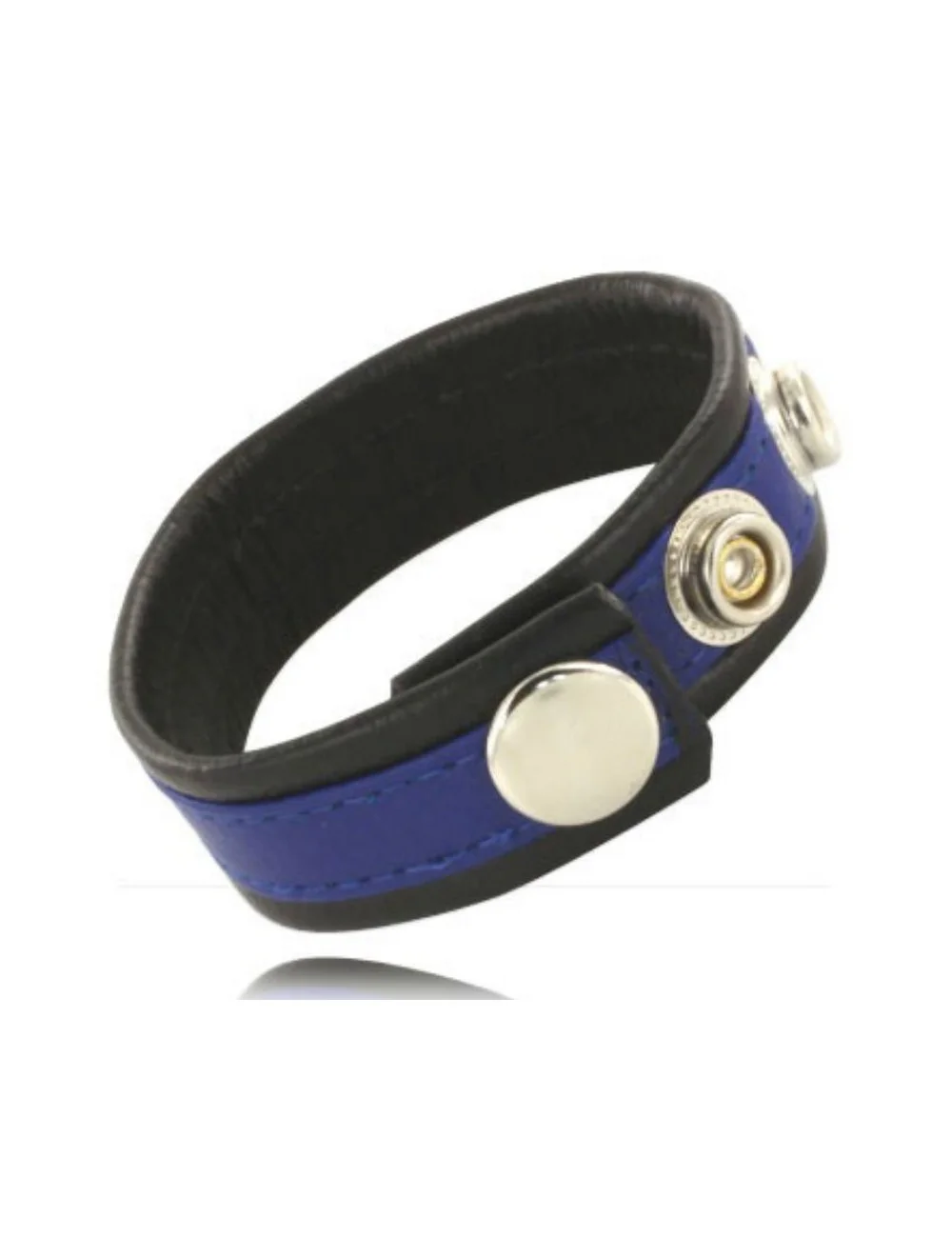 LEATHER BODY COCK AND BALL STRAP WITH SNAPS - BLACK AND BLUE LEATHER BODY COCK AND BALL STRAP WITH SNAPS - BLACK AND BLUE