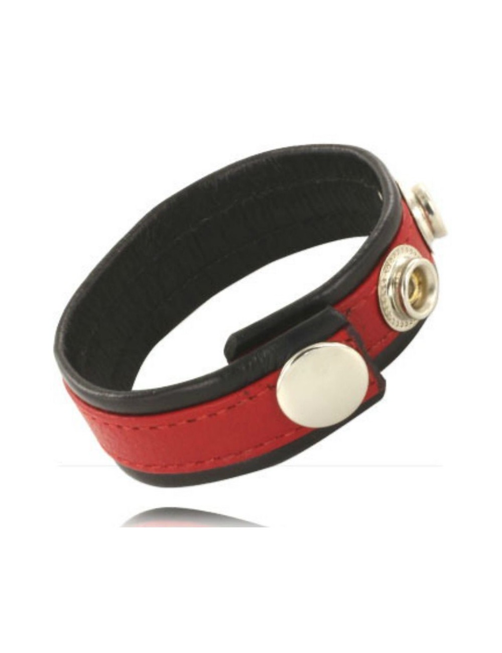 LEATHER BODY COCK AND BALL STRAP WITH SNAPS - BLACK AND RED