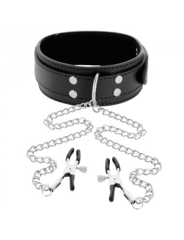 DARKNESS  COLLAR WITH NIPPLE CLAMPS BLACK