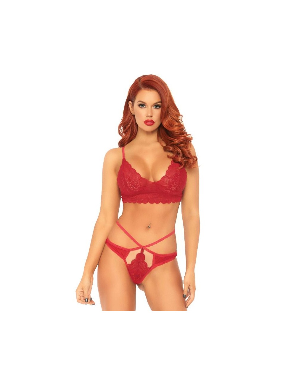 LEG AVENUE 2 PIECES SET LACE BRALETTE AND THONG M/L