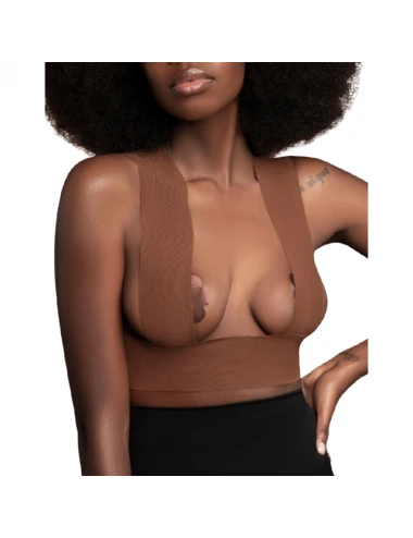 BYE BRA BODY TAPE 5M X 6.5 CM + 3 PAIRS OF SATIN NIPPLE COVERS DARK BROWN