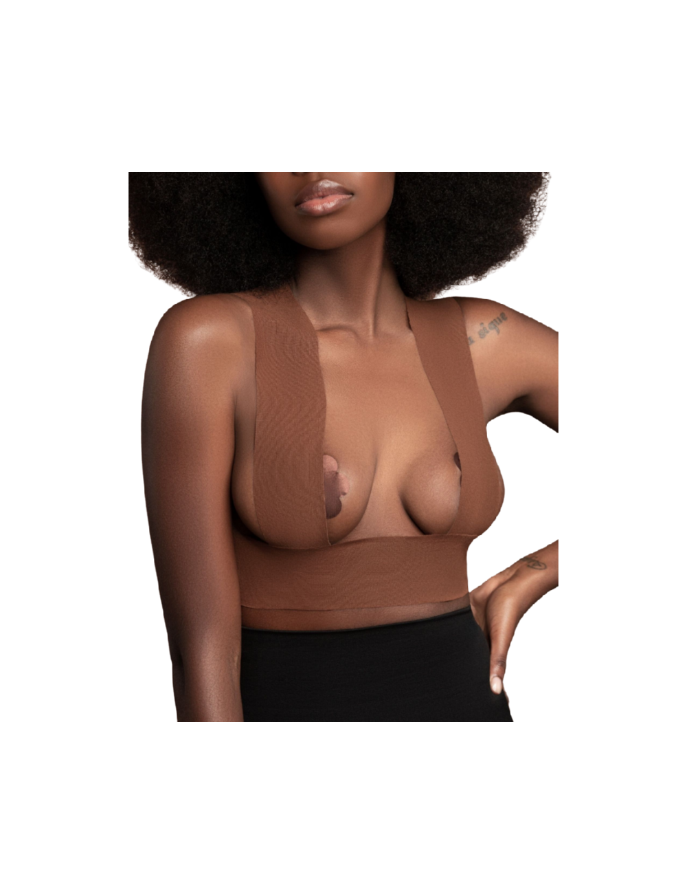 BYE BRA BODY TAPE 5M X 6.5 CM + 3 PAIRS OF SATIN NIPPLE COVERS DARK BROWN