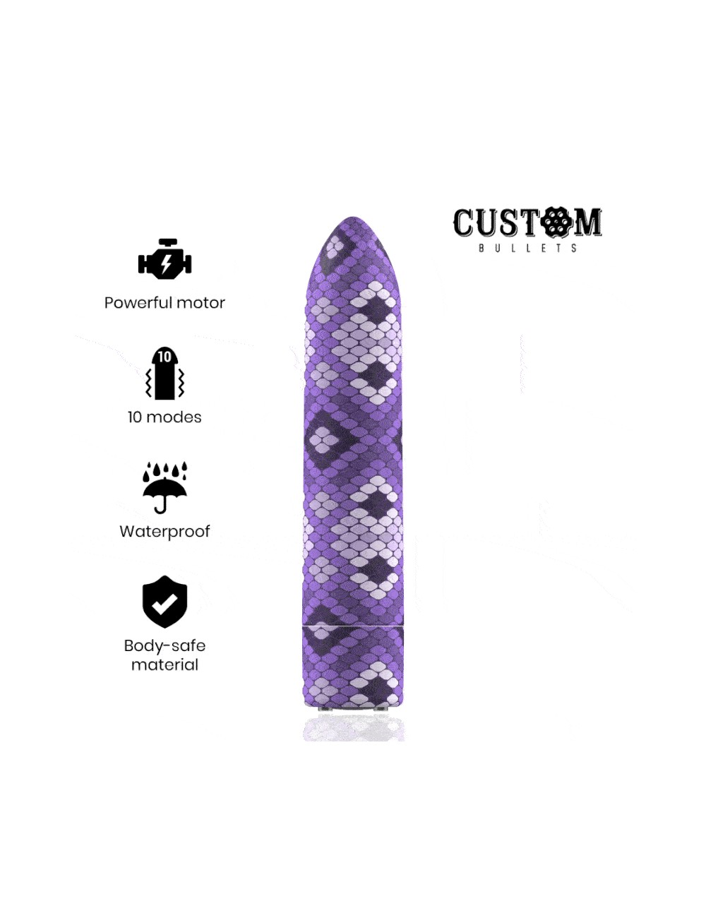 CUSTOM BULLETS RECHARGEABLE SNAKE PURPLE MAGNETIC BULLET 10 INTENSITIES