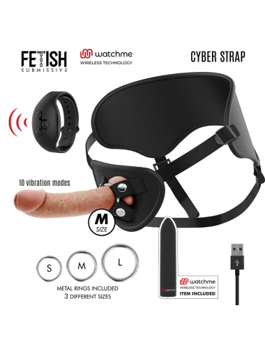 CYBER STRAP HARNESS WITH DILDO AND BULLET REMOTE CONTROL WATCHME M TECHNOLOGY