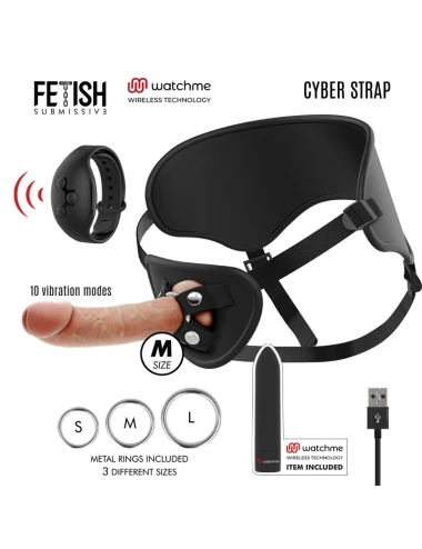 CYBER STRAP HARNESS WITH DILDO AND BULLET REMOTE CONTROL WATCHME M TECHNOLOGY
