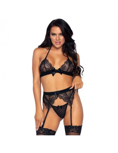 LEG AVENUE THREE PIECES SET TOP, GARTER BELT AND G-STRING L