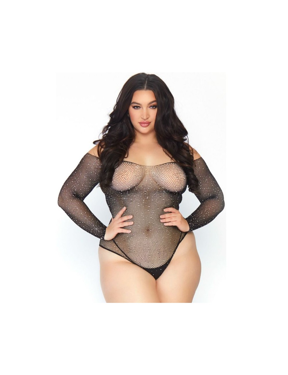 LEG AVENUE CRYSTALIZED FISHNET BODYSTOCKING 1X-2X
