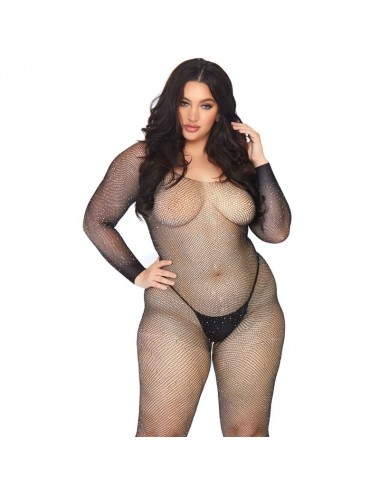 LEG AVENUE CRYSTALIZED NET BODY STOCKING 1X-2X