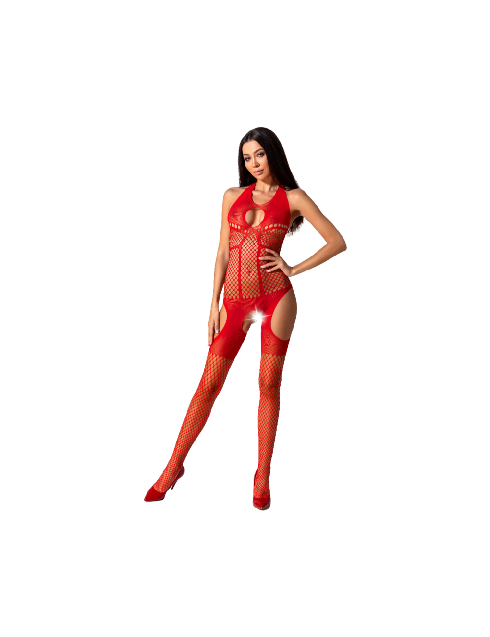 PASSION WOMAN BS079 BODYSTOCKING - RED ONE SIZE