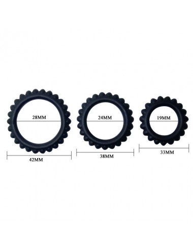 BAILE - TITAN SET 3PCS COCK RING BLACK 2.8 + 2.4 + 1.9 CM