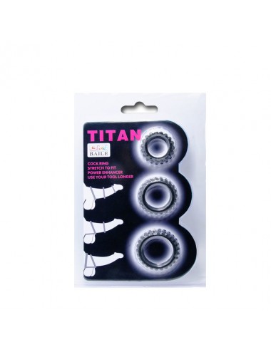 BAILE - TITAN SET 3PCS COCK RING BLACK 2.8 + 2.4 + 1.9 CM