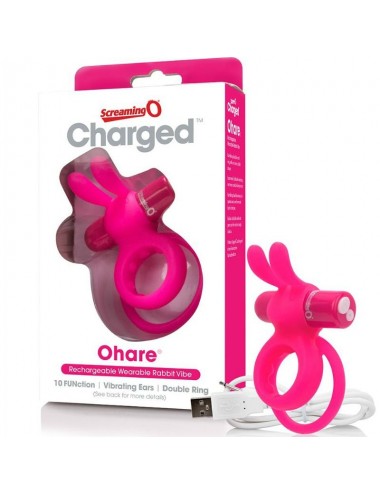 SCREAMING O RECHARGEABLE VIBRATING RING WITH RABBIT - O HARE- PINK