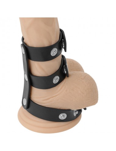 DARKNESS - ADJUSTABLE LEATHER DOUBLE PENIS AND TESTICLE RING