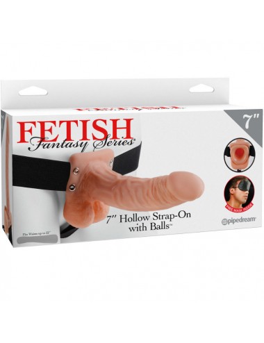 FETISH FANTASY SERIES 7" HOLLOW STRAP-ON WITH BALLS 17.8CM FLESH