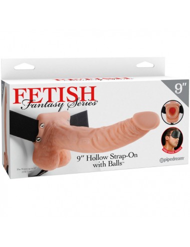 FETISH FANTASY SERIES 9" HOLLOW STRAP-ON WITH BALLS 22.9CM  FLESH