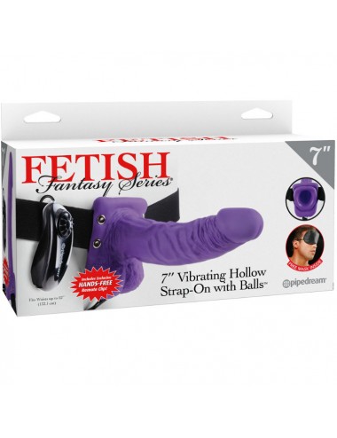 FETISH FANTASY SERIES 7" HOLLOW STRAP-ON VIBRATING WITH BALLS 17.8CM PURPLE