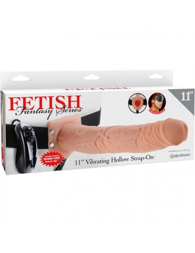 FETISH FANTASY SERIES 11" HOLLOW STRAP-ON VIBRATING WITH BALLS 27.9CM FLESH