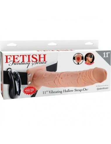 FETISH FANTASY SERIES 11" HOLLOW STRAP-ON VIBRATING WITH BALLS 27.9CM FLESH