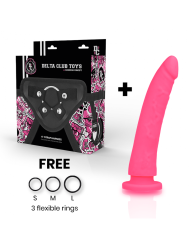 DELTA CLUB TOYS HARNESS + DONG PINK SILICONE 17 X 3 CM