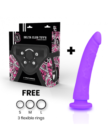 DELTA CLUB TOYS HARNESS + DONG PURPLE SILICONE 17 X 3 CM