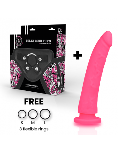 DELTA CLUB TOYS HARNESS + DONG PINK SILICONE 20 X 4 CM