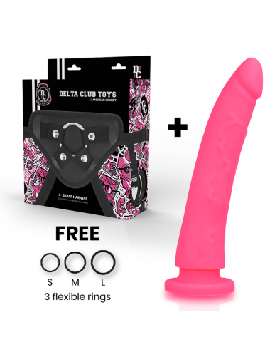 DELTA CLUB TOYS HARNESS + DONG PINK SILICONE 23 X 4.5 CM