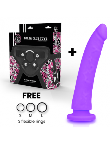 DELTA CLUB TOYS HARNESS + DONG PURPLE SILICONE 23 X 4.5 CM