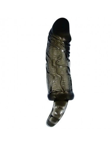 BAILE SILICONE PENIS SLEEVE WITH BALL STRAPS BLACK 13.5 CM