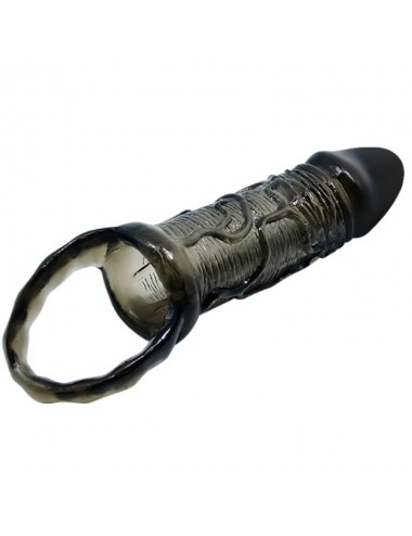 BAILE SILICONE PENIS SLEEVE WITH BALL STRAPS BLACK 13.5 CM