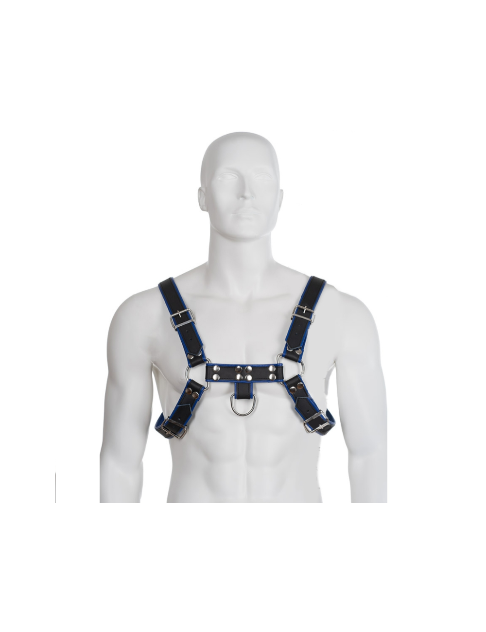 LEATHER BODY CHEST BULLDOG HARNESS BLACK/BLUE LEATHER LEATHER BODY CHEST BULLDOG HARNESS BLACK/BLUE LEATHER