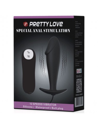 PRETTY LOVE - SILICONE ANAL PLUG PENIS FORM AND 12 VIBRATION MODES BLACK