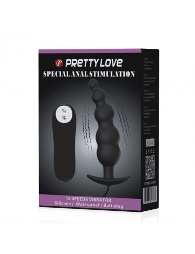 PRETTY LOVE - ANAL PLUG SILICONE EXTRA STIMULATION AND 12 VIBRATION MODES BLACK REMOTE CONTROL