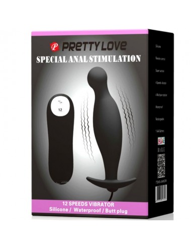 PRETTY LOVE - SILICONE ANAL PLUG 12 VIBRATION MODES BLACK