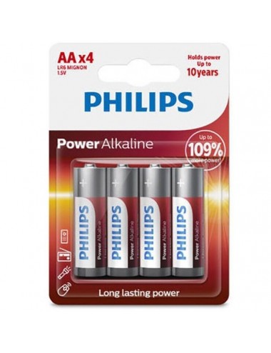 PHILIPS POWER ALKALINE BATTERY AA LR6 PACK 4