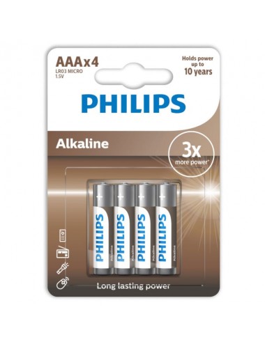 PHILIPS ALKALINE BATTERY AAA LR03 4 PACK